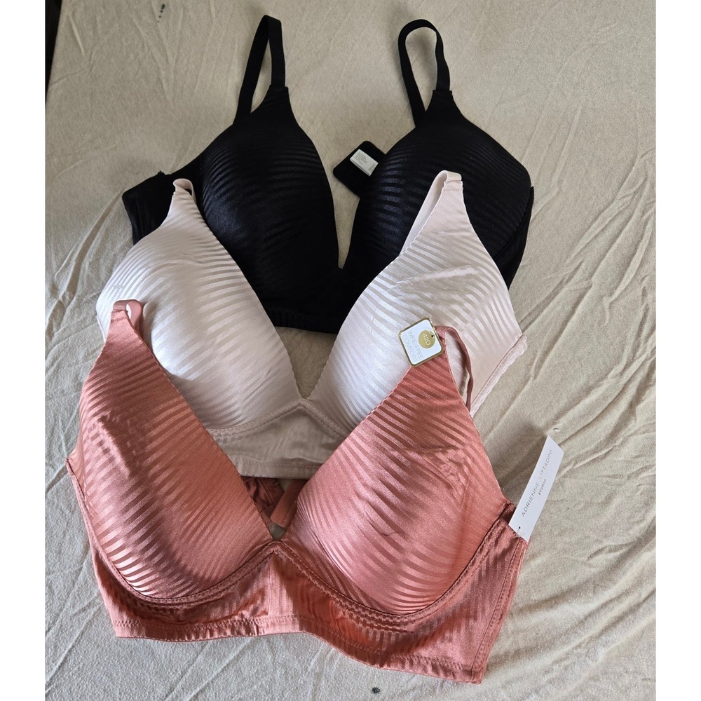 Adrienne Vittadini Wireless Bra Women 42D Multi New Stripe 3-Pack AV5346